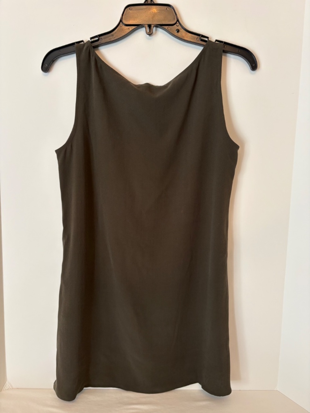 Eileen Fisher Silk Georgette Crepe Bateau Neck Long Shell Woodland Green XXS - Picture 2 of 9